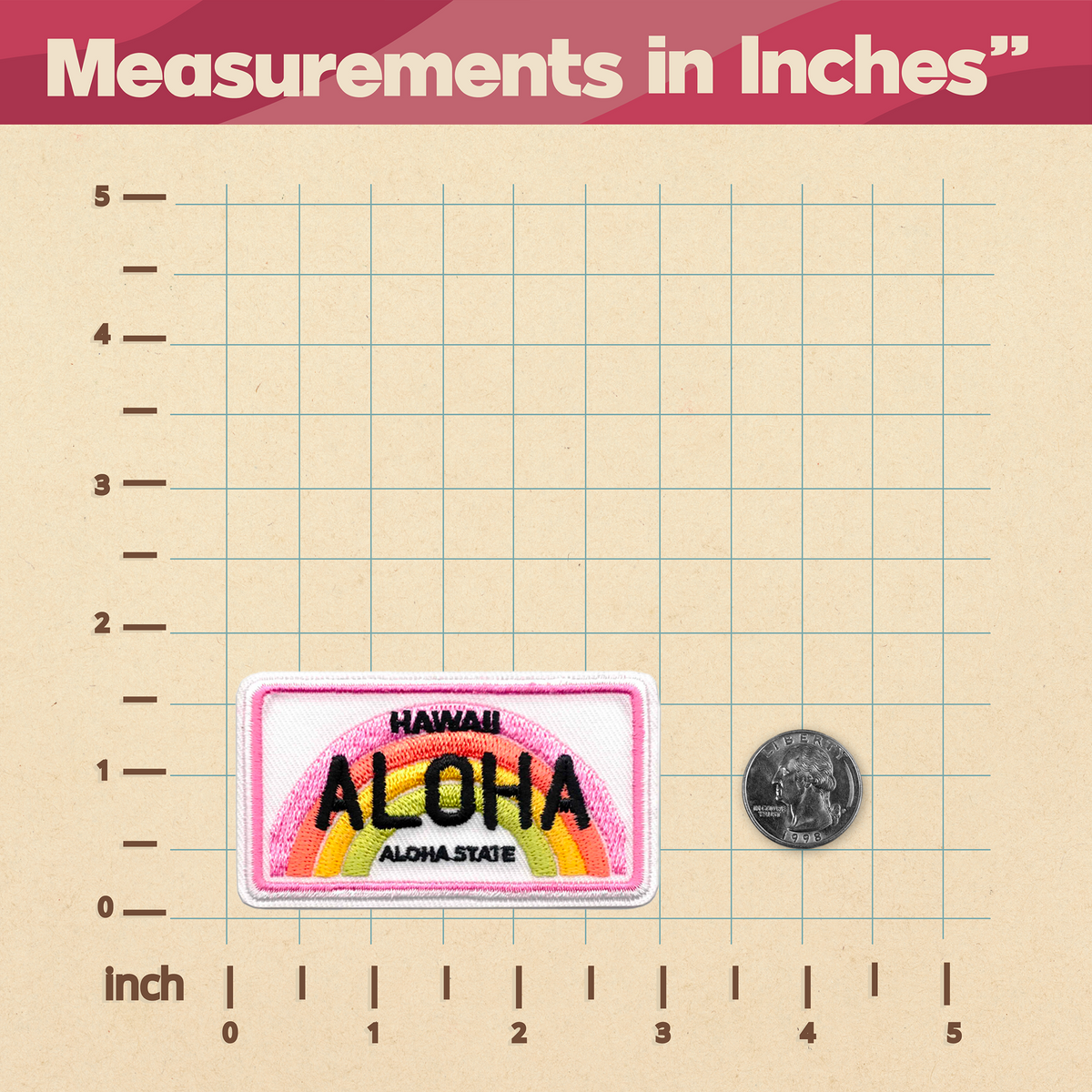 KosmicSoul Aloha Hawaii Plate Patch - measurements in inches.