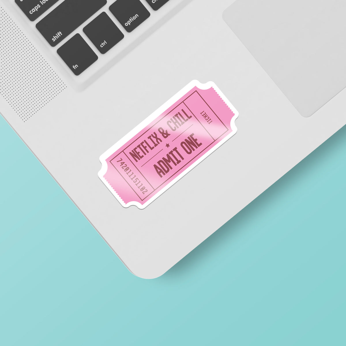 A laptop with a Netflix &amp; Chill Sticker from KosmicSoul featuring a matte finish.