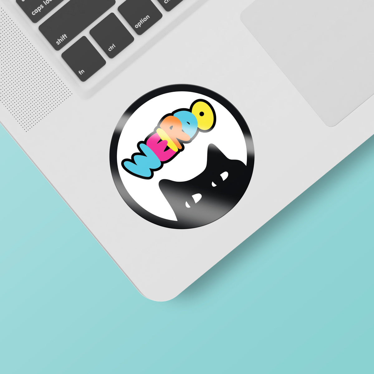 A laptop with a matte finish and the dimensions suitable for a Weirdo Sticker from KosmicSoul.