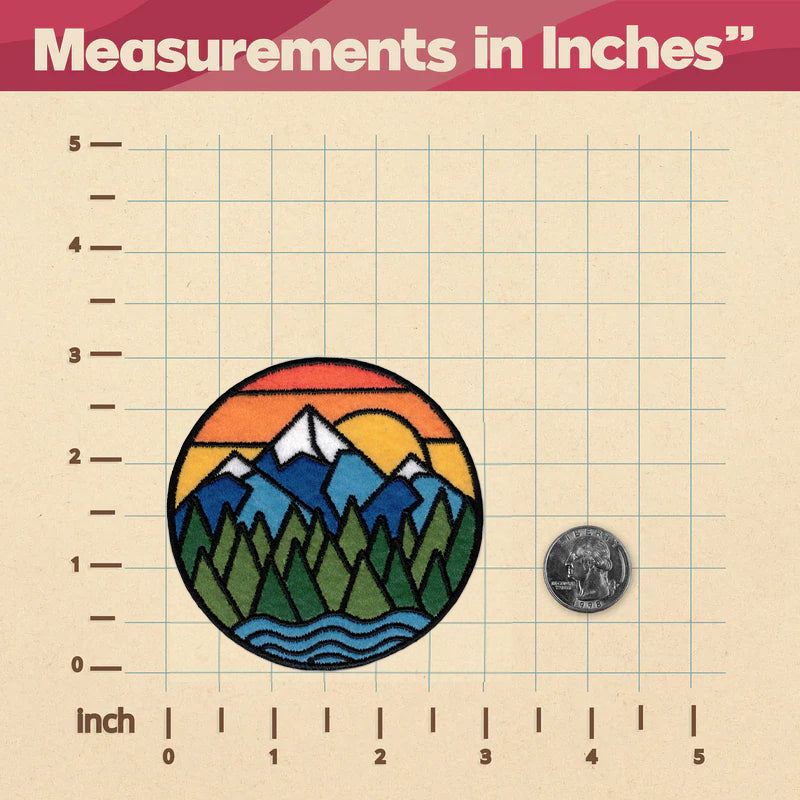 Measurements in inches sewn on KosmicSoul&#39;s Mountain Sunset Patch.