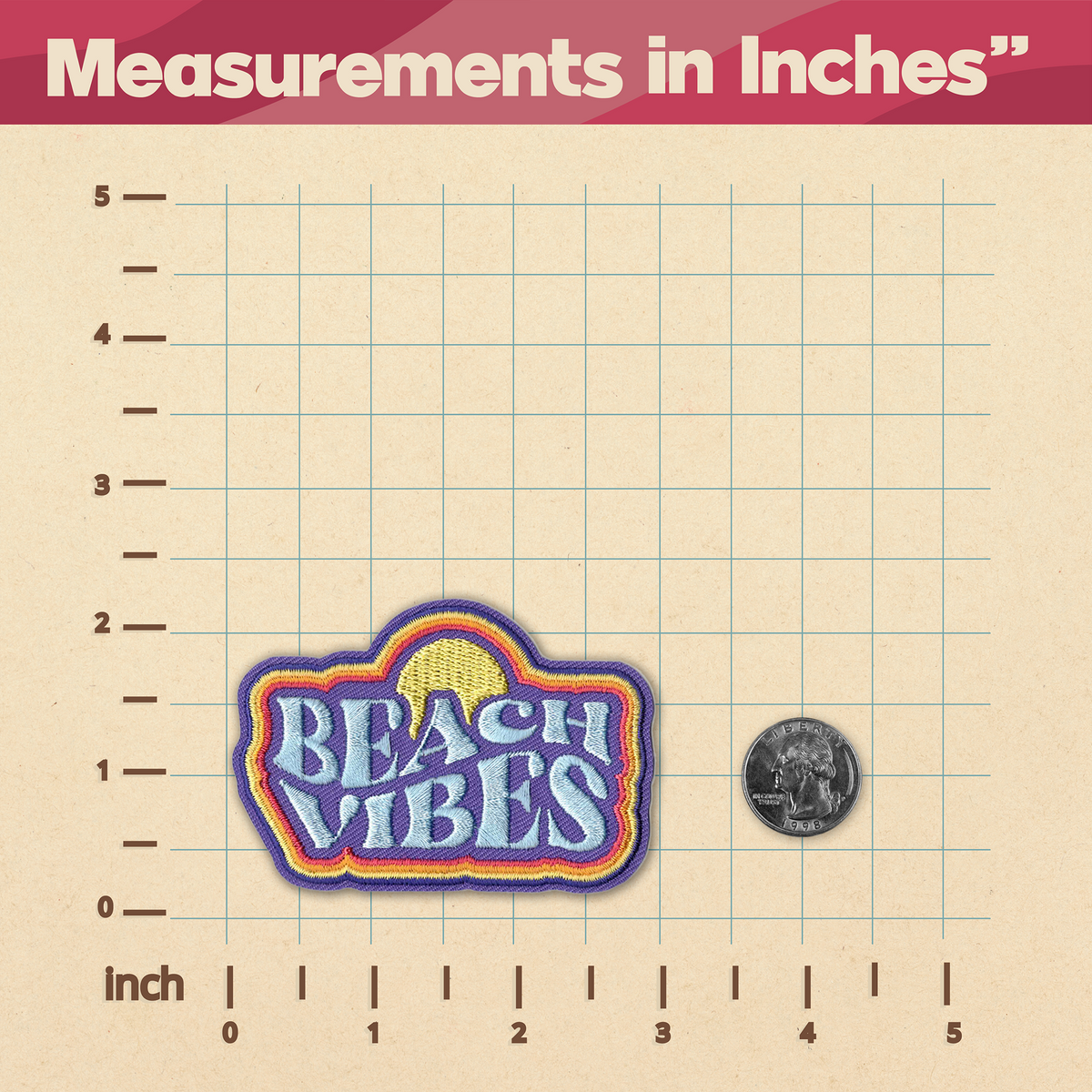 KosmicSoul&#39;s Beach Vibes Patch - measurements in inches, sewn on.