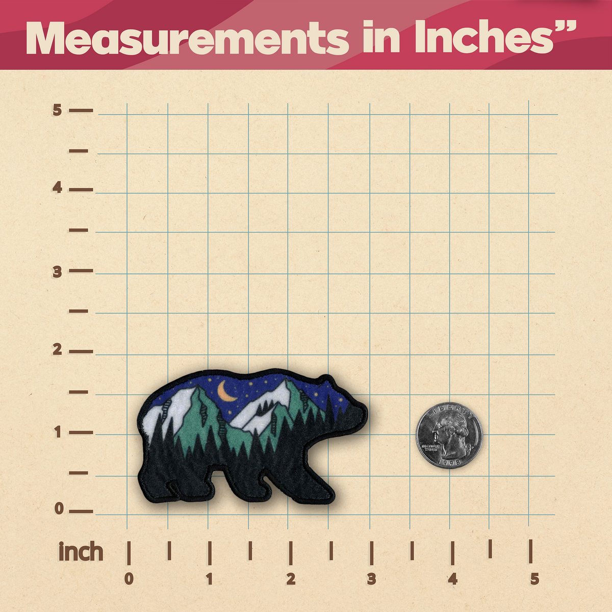 A KosmicSoul bear ironed on inches onto a ruler.