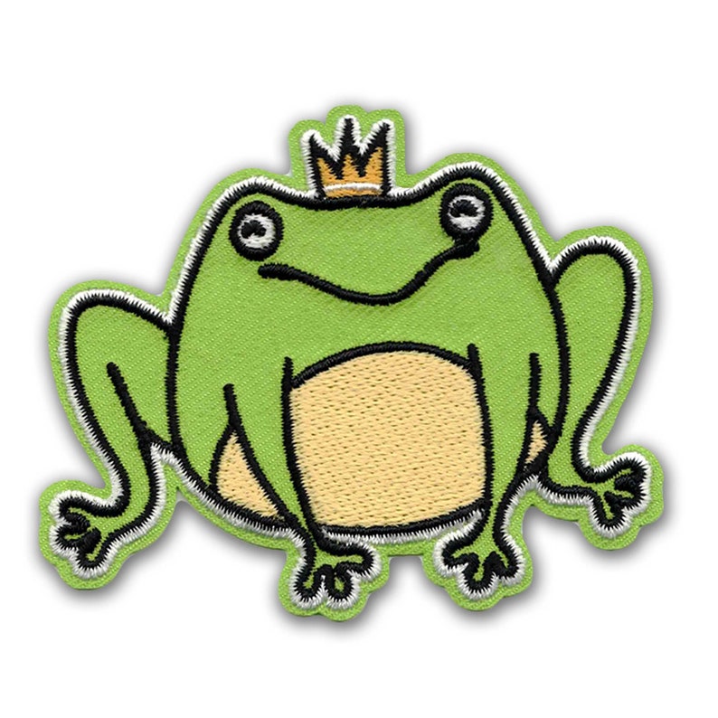 A green Frog King Patch with a crown sewn on his head by KosmicSoul.