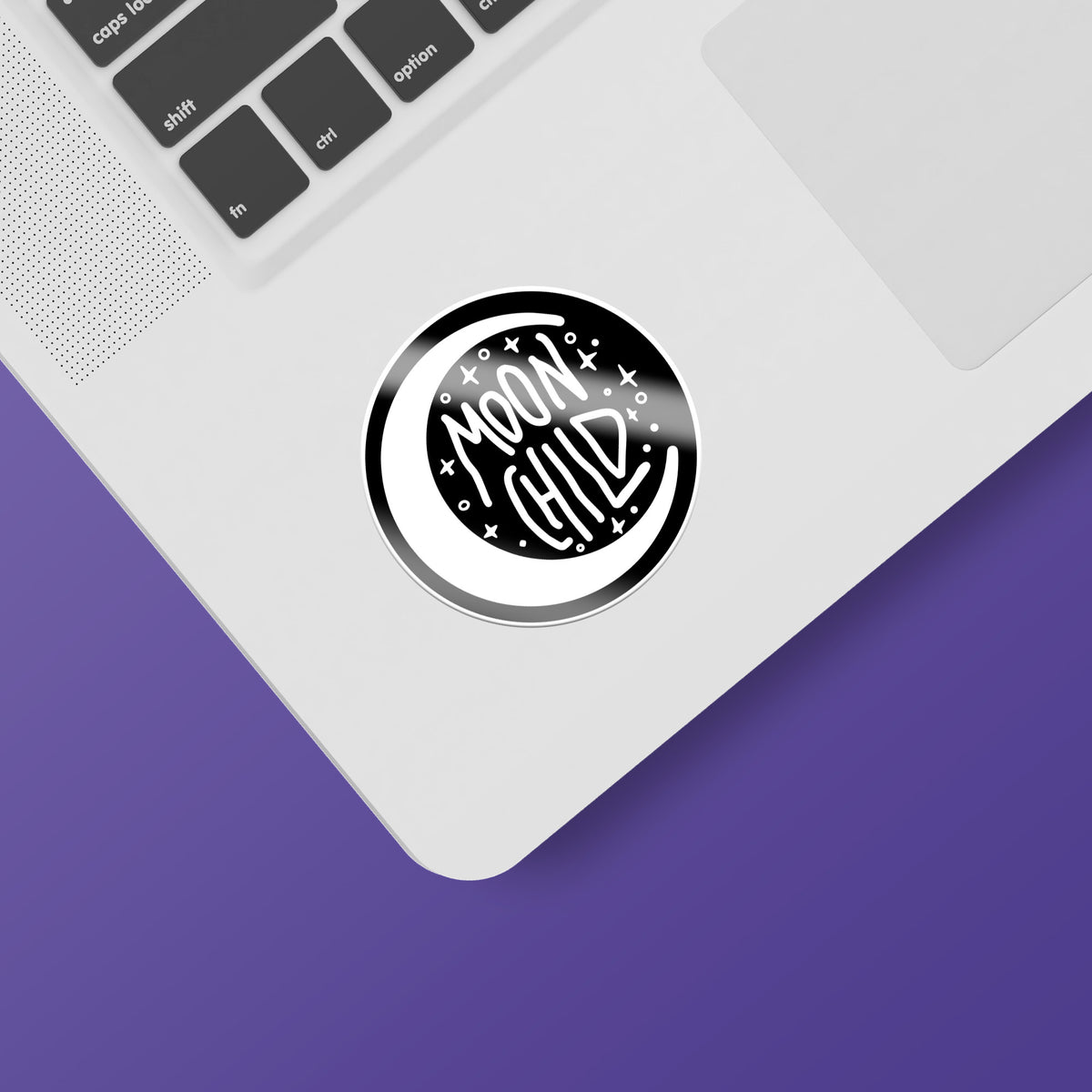 A laptop with a matte finish and dimensions of Moon Child Sticker by KosmicSoul.