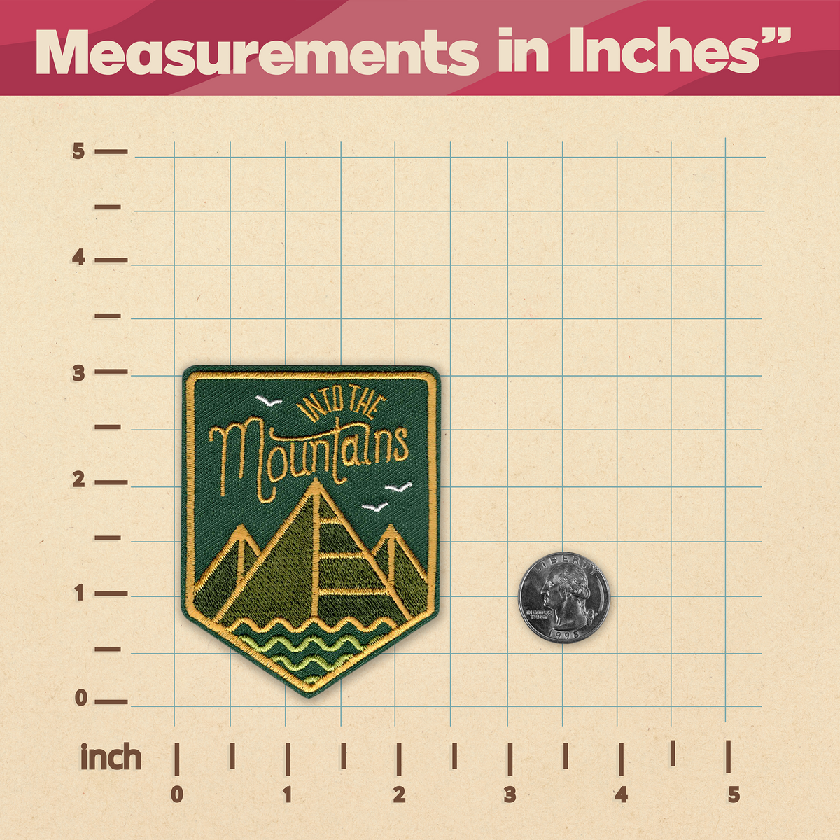 Measurements in inches sewn on KosmicSoul&#39;s Into The Mountains Patch.